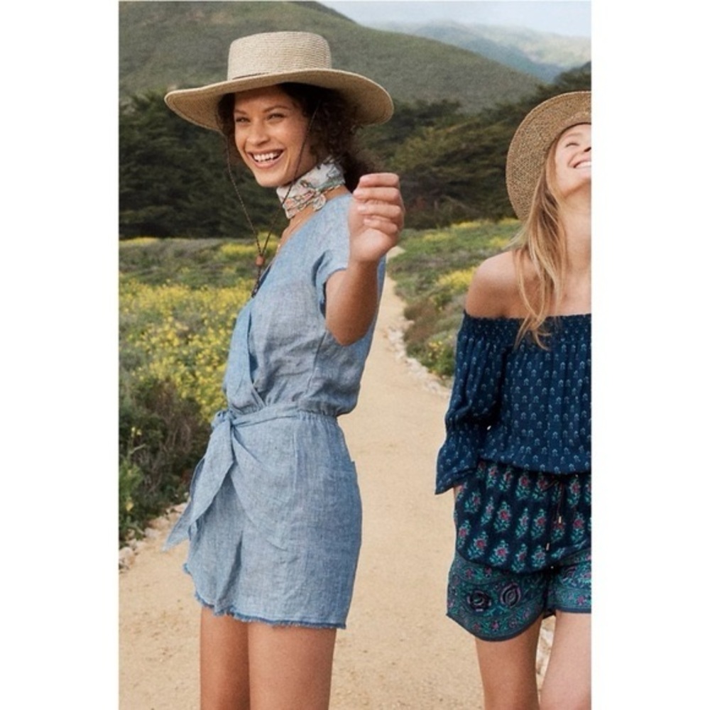 Sanctuary x Anthropologie  Montana 100% Linen Romper Size XS Blue Chambray - Picture 4 of 10